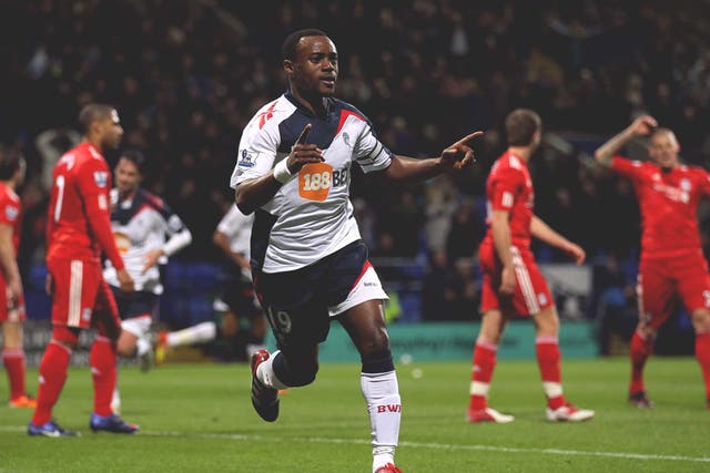 Liverpool’s frustration is evident as Nigel Reo-Coker turns away after scoring Bolton’s second
goal on Saturday