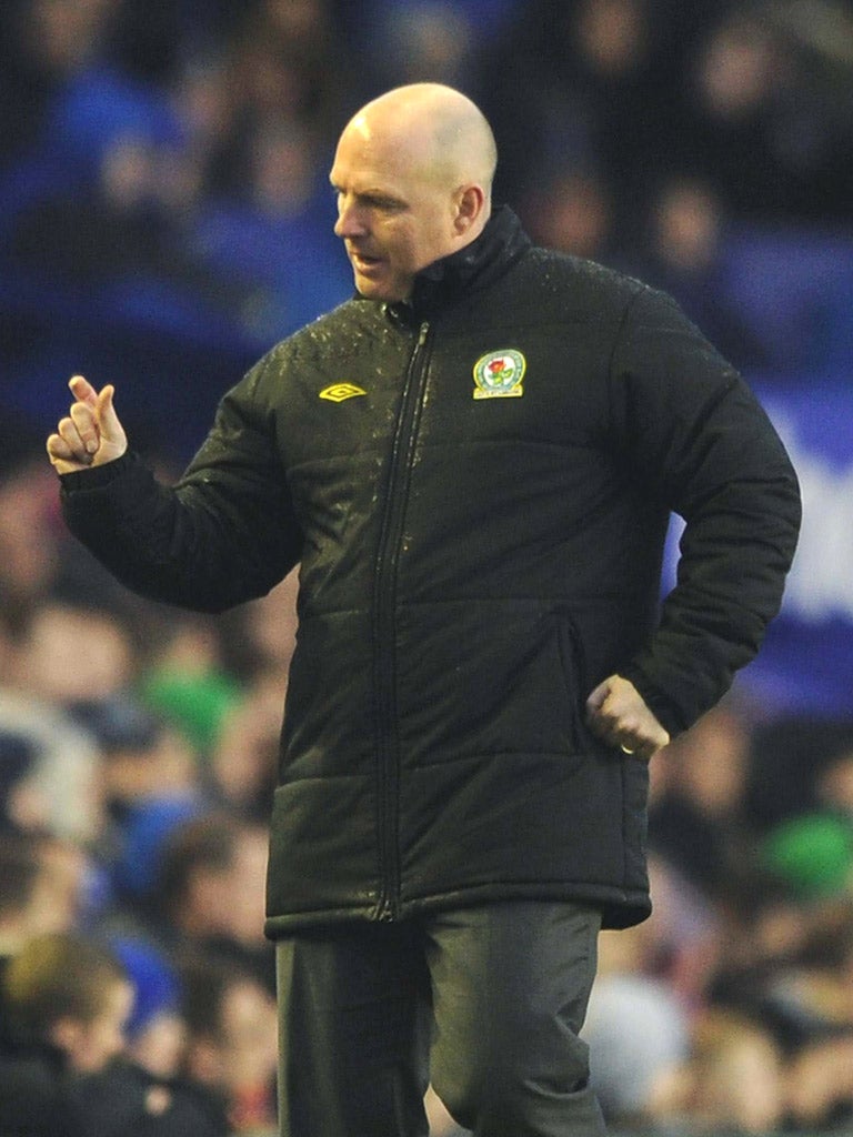 Blackburn’s manager, Steve Kean, reacts to a missed chance