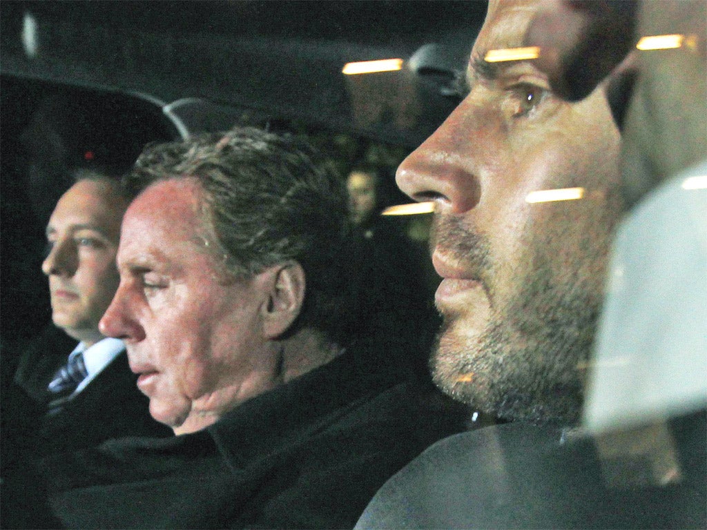 The Tottenham Hotspur manager Harry Redknapp (centre) and his son Jamie (right) leave Southwark Crown Court yesterday where Redknapp Snr is accused of tax evasion