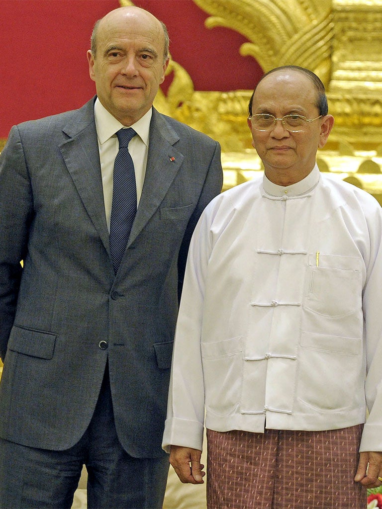 President Thein Sein discussed EU sanctions with the French foreign minister Alain Juppé last week