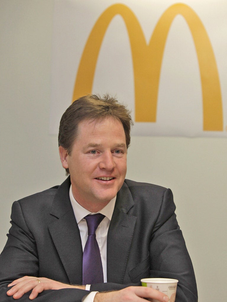 The campaign embarrassed McDonald's on the day when Nick Clegg visited a training centre