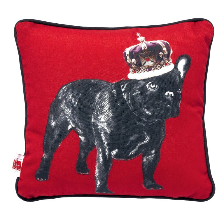 Royal Retriever: Poke a bit of fun at royal fever with this bright Ben de Lisi red cushion with black piping and a print of the popular French bulldog. £18, debenhams.com