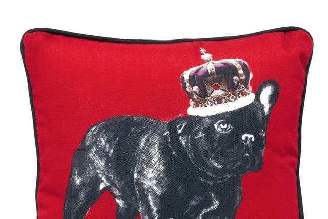 Royal Retriever: Poke a bit of fun at royal fever with this bright Ben de Lisi red cushion with black piping and a print of the popular French bulldog. £18, debenhams.com