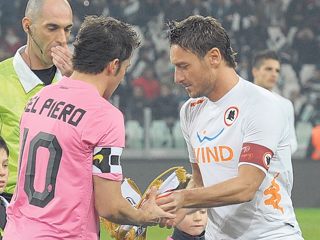 Alessandero Del Piero and Francesco Totti before Tuesday’s Coppa Italia match