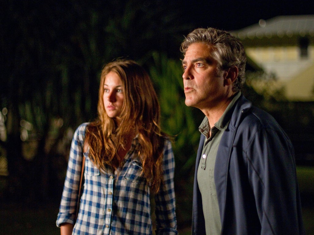 George Clooney with Shailene Woodley, his rebellious daughter, in The Descendants