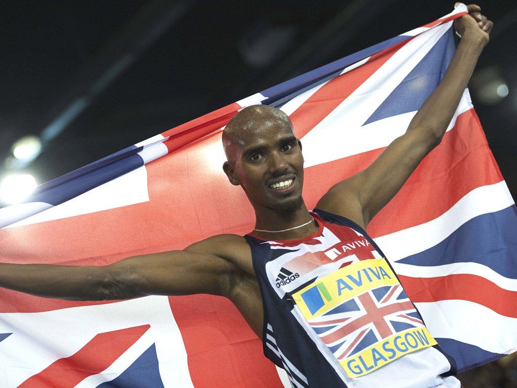 Mo Farah celebrates victory in Glasgow at the weekend
