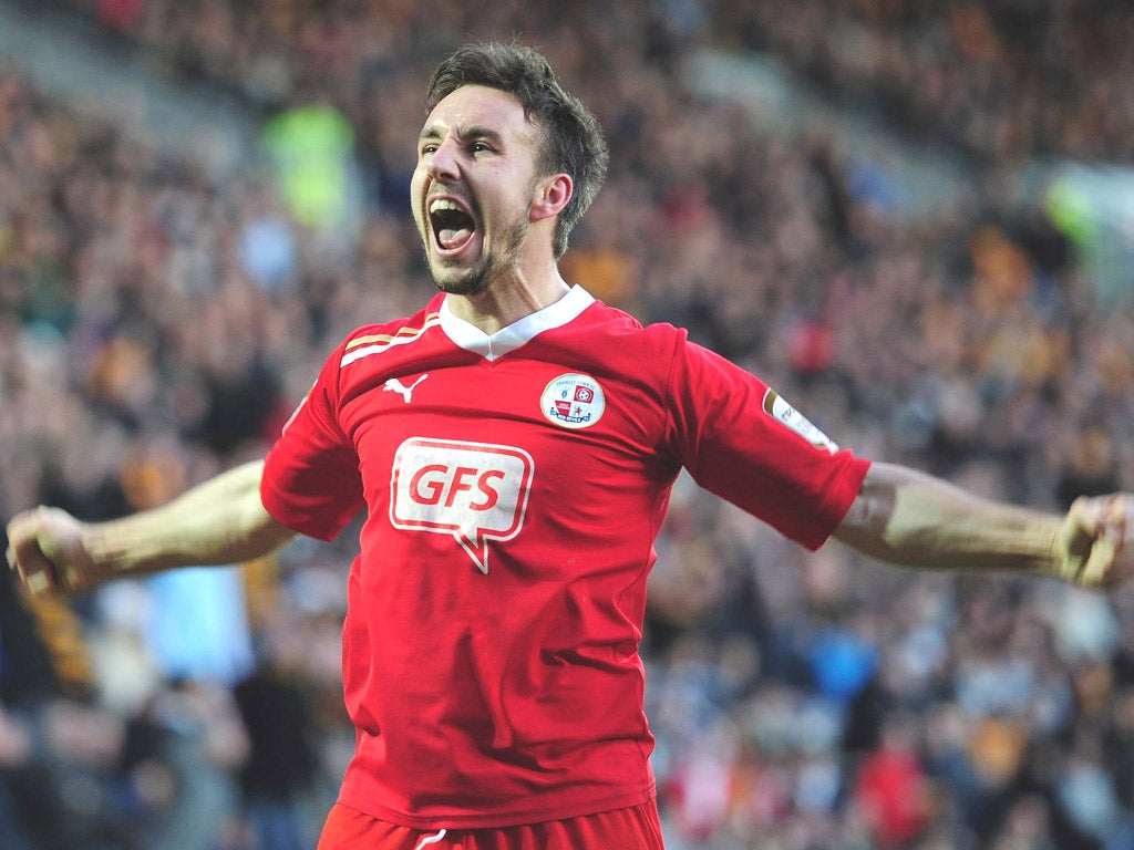 Matt Tubbs celebrates scoring for Crawley in their 1-0 win over Hull