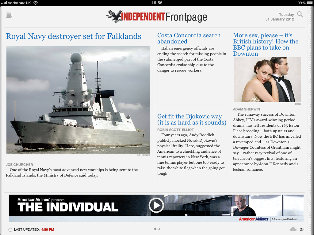 Part of the homepage on our iPad app