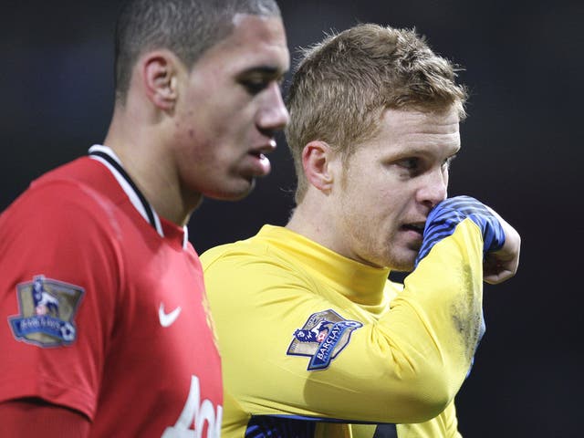 Ben Amos walks from the field after keeping a clean
sheet against Stoke City at Old Trafford on Tuesday