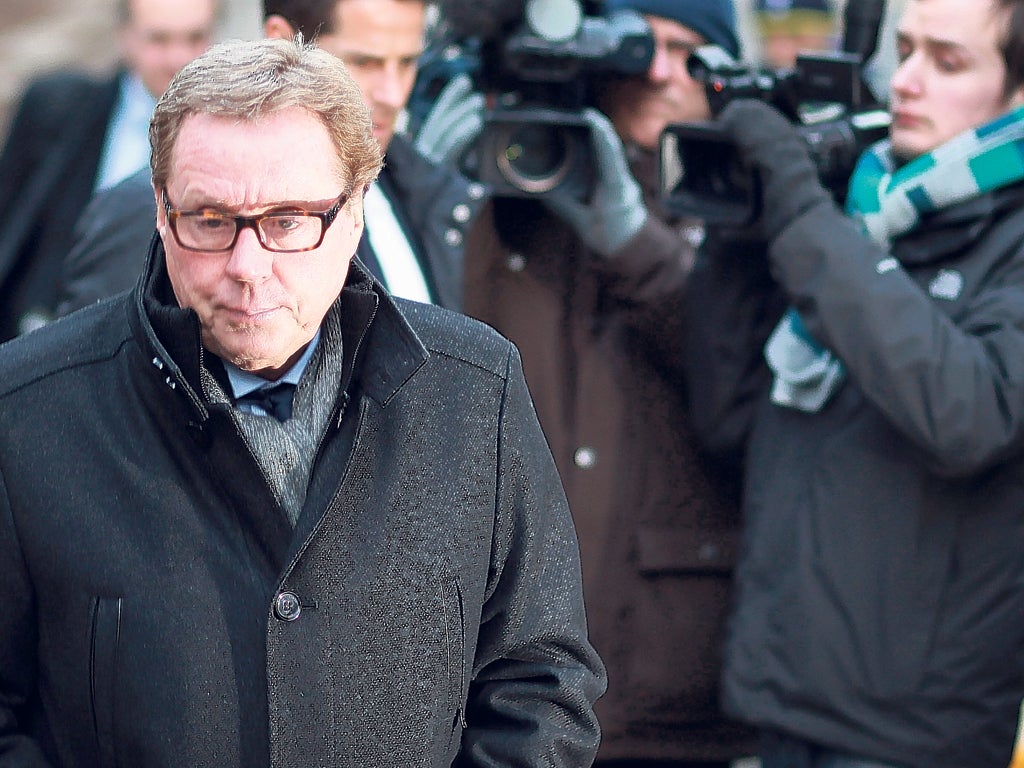 Tottenham manager Harry Redknapp leaves Southwark Crown Court yesterday after another dramatic day of cross-examination