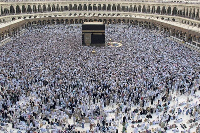 Call to prayer: Muslim pilgrims at the Grand mosque in Mecca