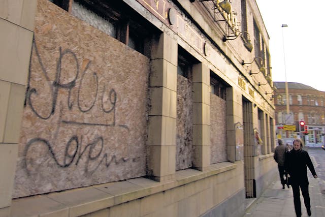 The graffiti-covered Albert Vaults in Manchester’s Chapel Street has been closed and boarded up since 2009