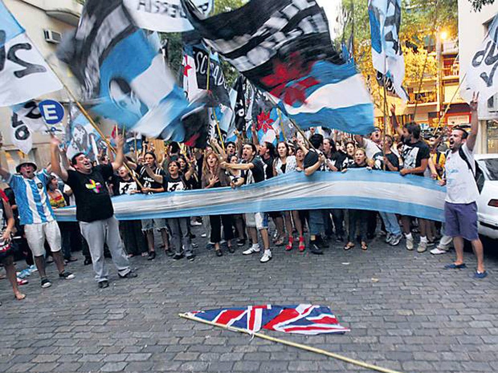 Demonstrators outside the British embassy in Buenos Aires