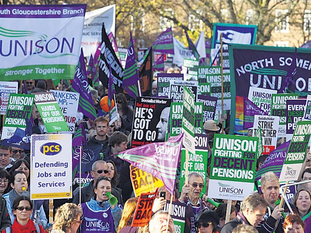 Protests last November by public-sector workers have forced pension plans to be diluted 