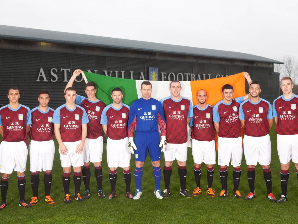 Goalkeeper Shay Given stands proudly among a team of fellow Irishmen at Villa