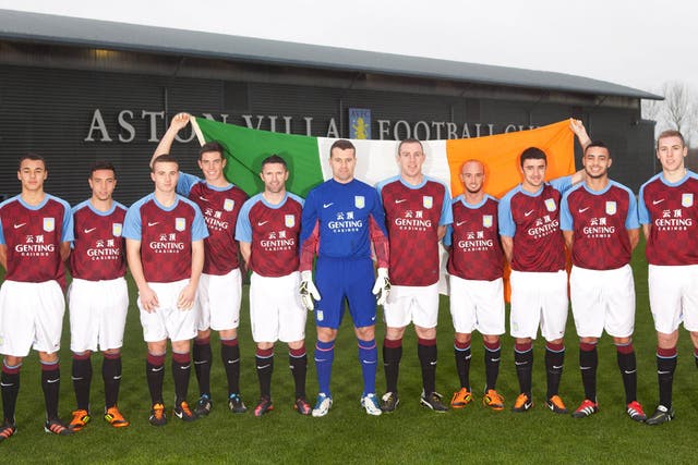 Goalkeeper Shay Given stands proudly among a team of fellow Irishmen at Villa