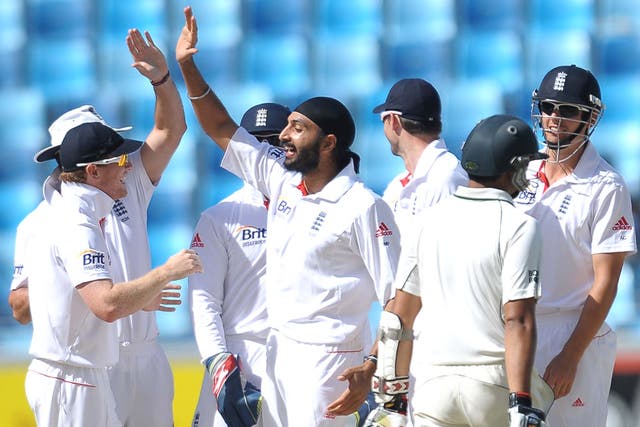 Monty Panesar celebrates after dismissing Pakistan captain Misbah-ul Haq – he was lbw for the fifth time in the series