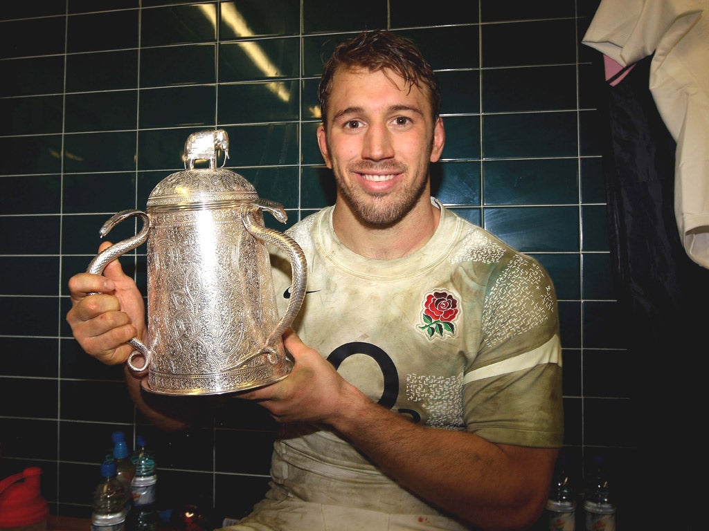 Chris Robshaw, new England captain, is all smiles with the Calcutta Cup