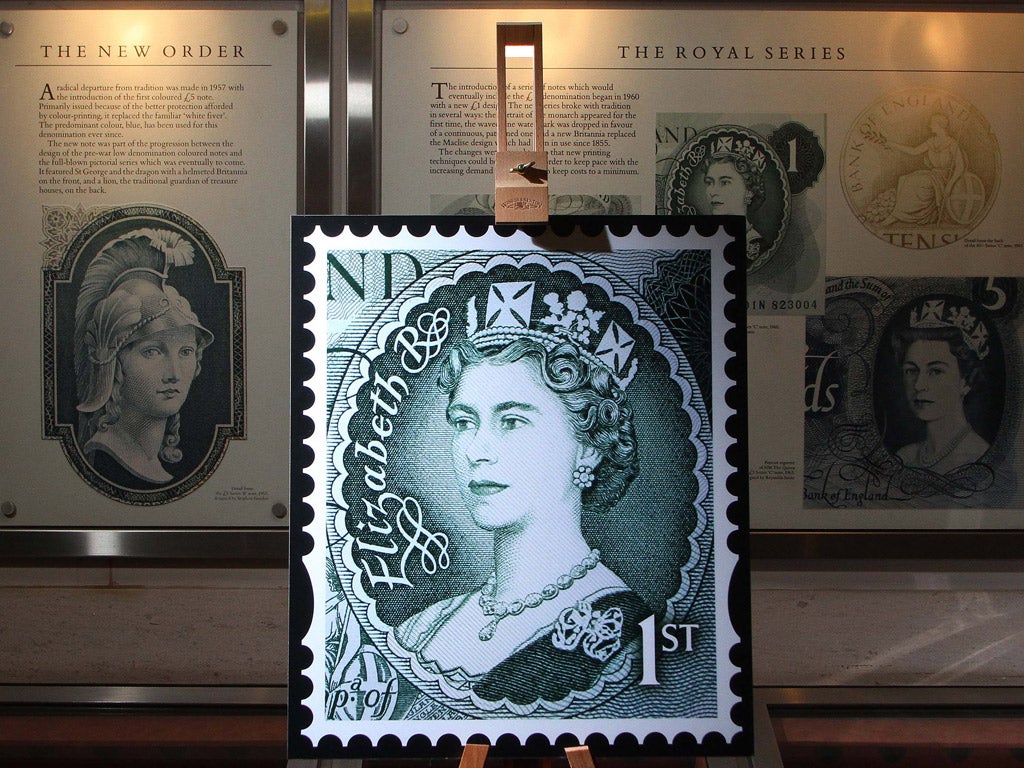 Stamp featuring the Queen’s image on an old £1 note featured in the Royal Mail’s Diamond Jubilee Definitives collection