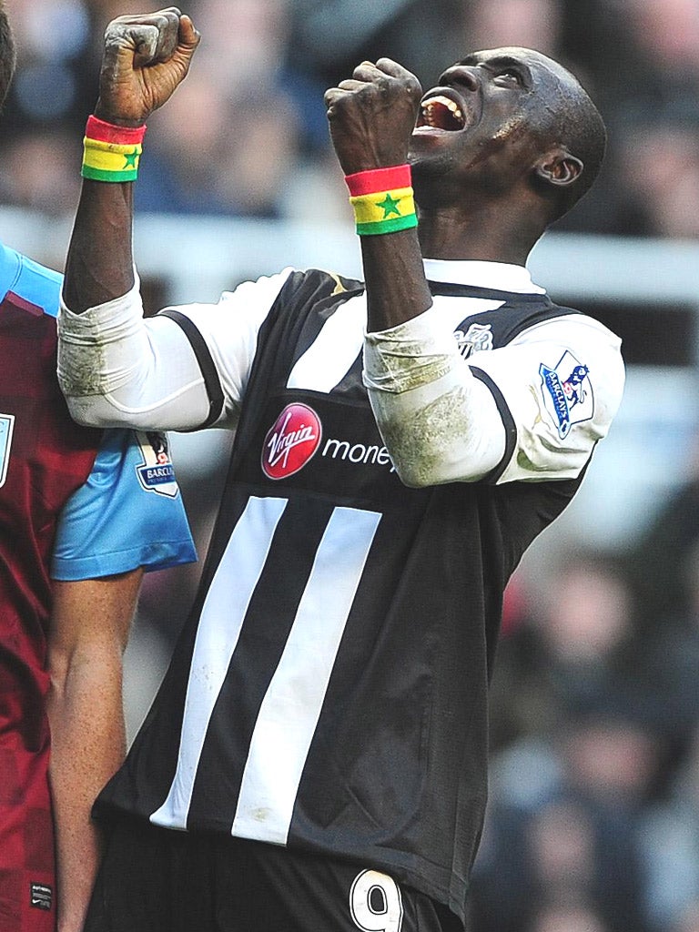 Papiss Demba Cissé enjoys his goal on his
Newcastle debut