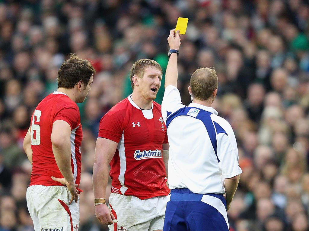 Bradley Davies is shown yellow during the match with Ireland