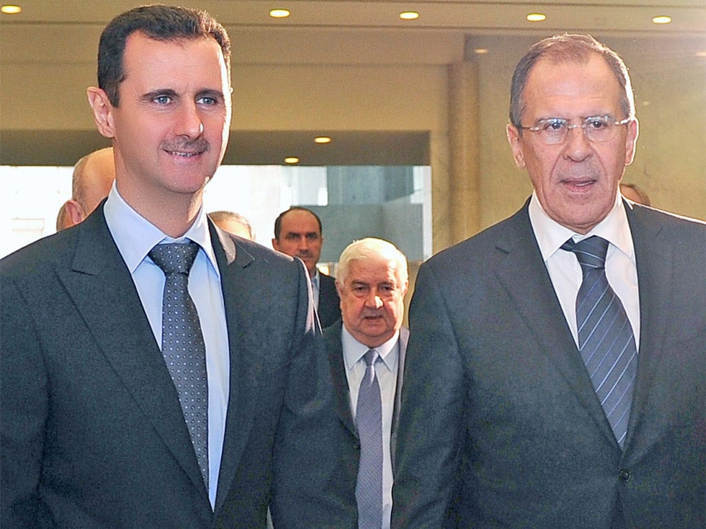 Syria's President Bashar al-Assad meets Russia's Foreign Minister Sergei Lavrov yesterday
