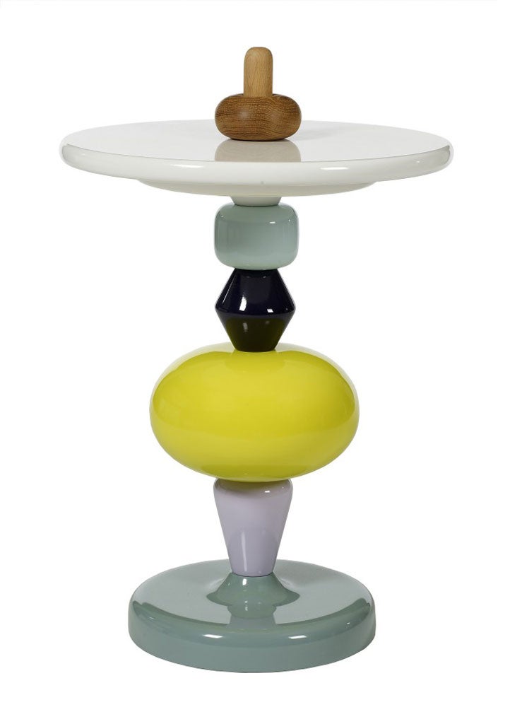 This perky side table is the latest collaboration from upcoming designer Mia Hamborg and the Danish crafts team &Tradition. All the parts, which are hand-built from lacquered wood to look like huge colourful beads, can be taken apart and reassembled, inst