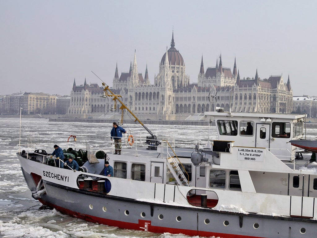 The Danube began to ice over in early February as temperatures plunged to minus 20 Celsius