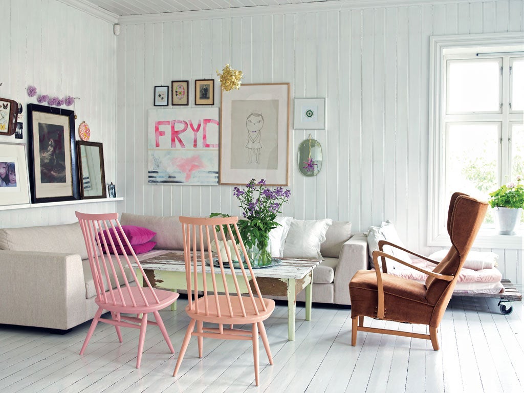 The gentle touch: Though many of Lake's interiors are overtly feminine, there are also ideas to create rooms with subtle splashes of colour