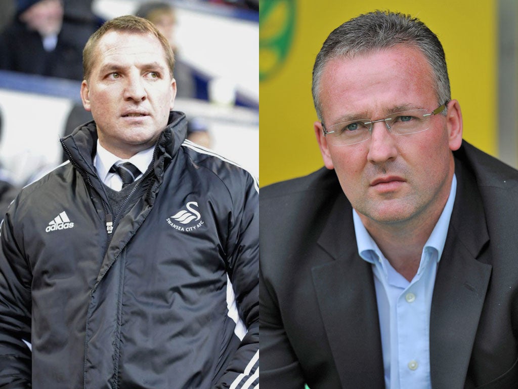 Brendan Rodgers (left) and Paul Lambert have led their teams to
mid-table in the Premier League