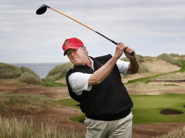 Donald Trump at his luxury golf resort during a visit to the Menie Estate