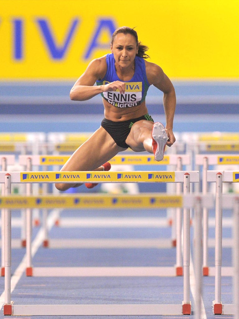 Jessica Ennis in action during the 60 metre hurdles heats