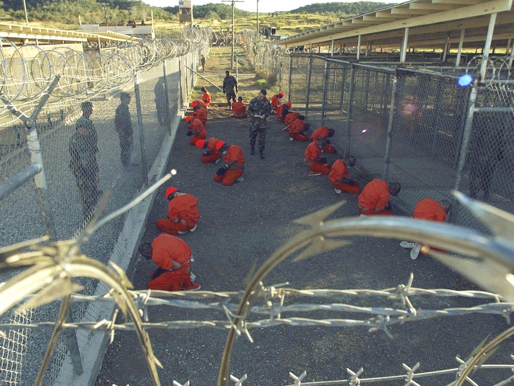 Prisoners being held at Guantanamo Bay. The majority of inmates are being held without charge