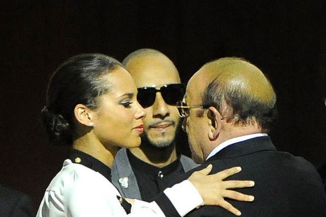 Alicia Keys with the music mogul Clive Davis at the Beverly Hilton