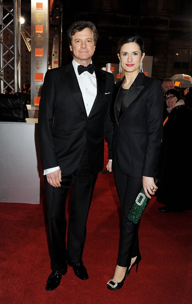 Livia Firth with Colin Firth on the red carpet. She leveraged the global attention at awards events to provide as a platform to talk about environmental and social justice