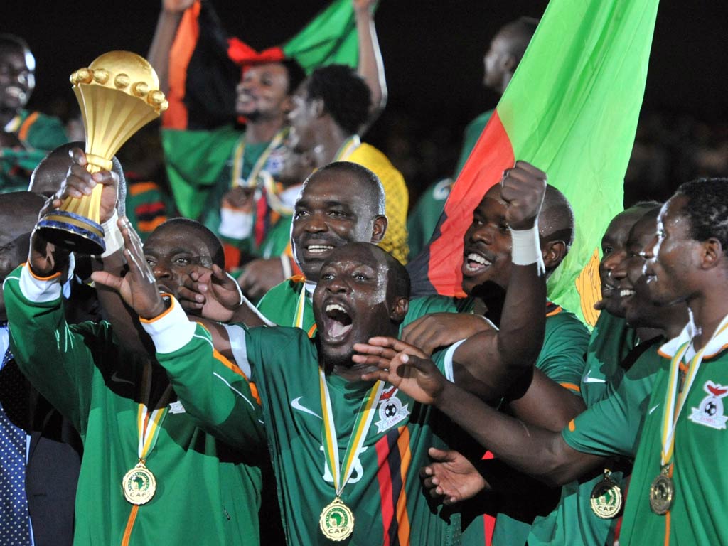 Zambia celebrate with the trophy