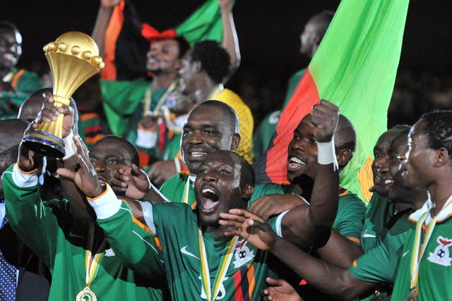 Zambia celebrate with the trophy