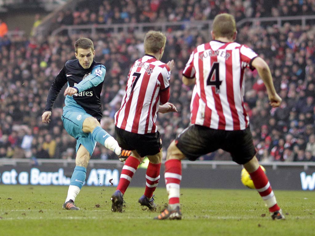 Aaron Ramsey strikes an equaliser against Sunderland