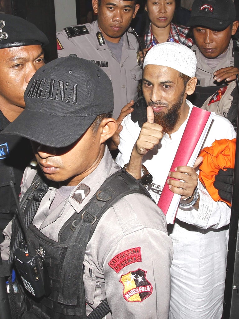 Umar Patek after his hearing in Jakarta yesterday