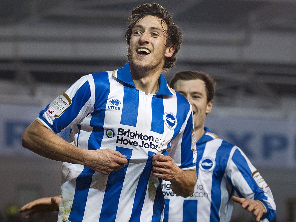 Brighton’s Will Buckley celebrates scoring against Newcastle in the
fourth round