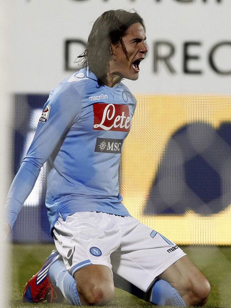 EDINSON CAVANI: The Napoli forward scored
two in his side’s 3-0 victory at Fiorentina