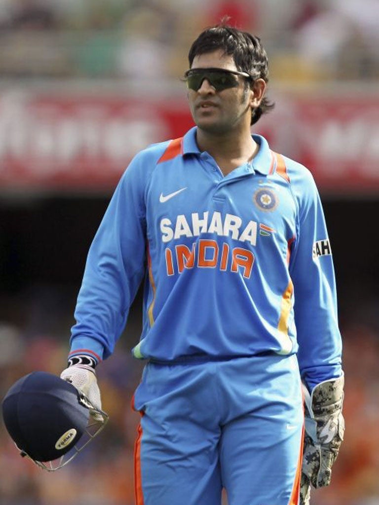 India's Mahendra Singh Dhoni during the match against Australia in Brisbane