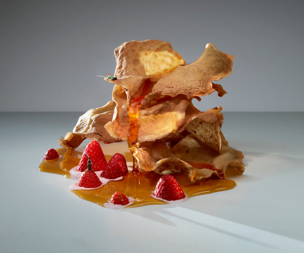 Rapids: Golden syrup waterfall, one of a new series of edible three-dimensional 'panscapes' by foodies Polly Betton and Andrew Stellitano