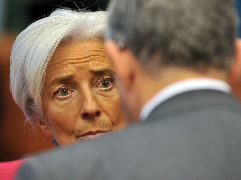 Christine Lagarde, the IMF director, at yesterday’s talks in Brussels