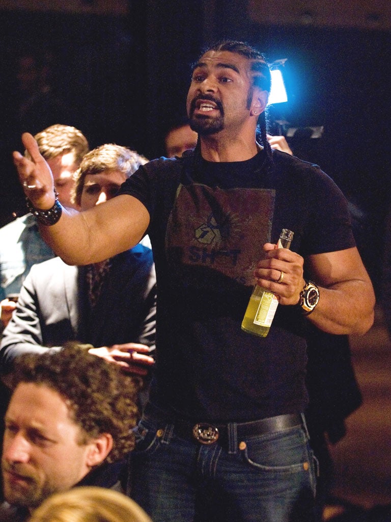 David Haye during Saturday’s press conference prior to his scuffle with Dereck Chisora