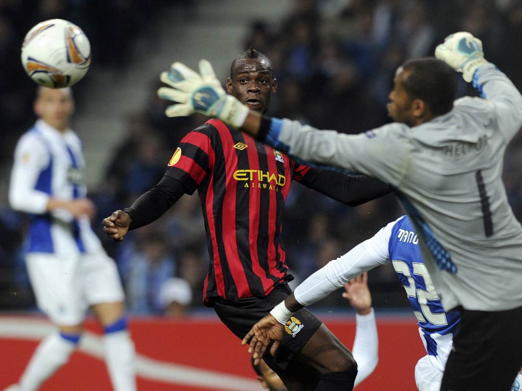 16 February 2012 Mario Balotelli of Manchester City is pictured during his team's win over Porto in the Europa League.