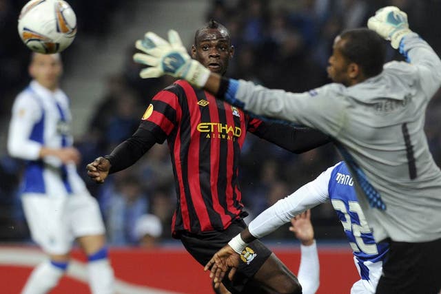 <b>16 February 2012</b><br/>
Mario Balotelli of Manchester City is pictured during his team's win over Porto in the Europa League.