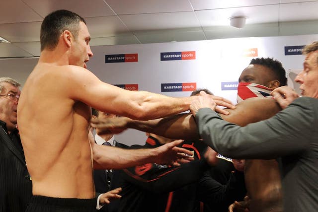 <b>17 February 2012</b><br/>
Dereck Chisora lit the touchpaper ahead of his WBC heavyweight title challenge by slapping champion Vitali Klitschko at the weigh-in in Munich.