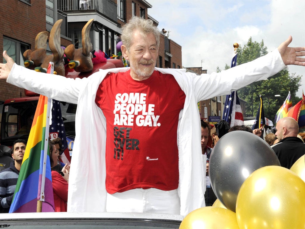 Ian McKellen at the Manchester Pride Parade in 2010