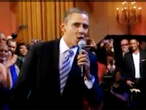 Barack Obama performing 'Sweet Home Chicago' on Tuesday night